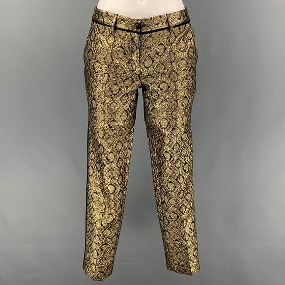 FAITH CONNEXION Size 2 Gold Black Polyester Blend Jacquard Tapered Dress Pants - Picture 1 of 5